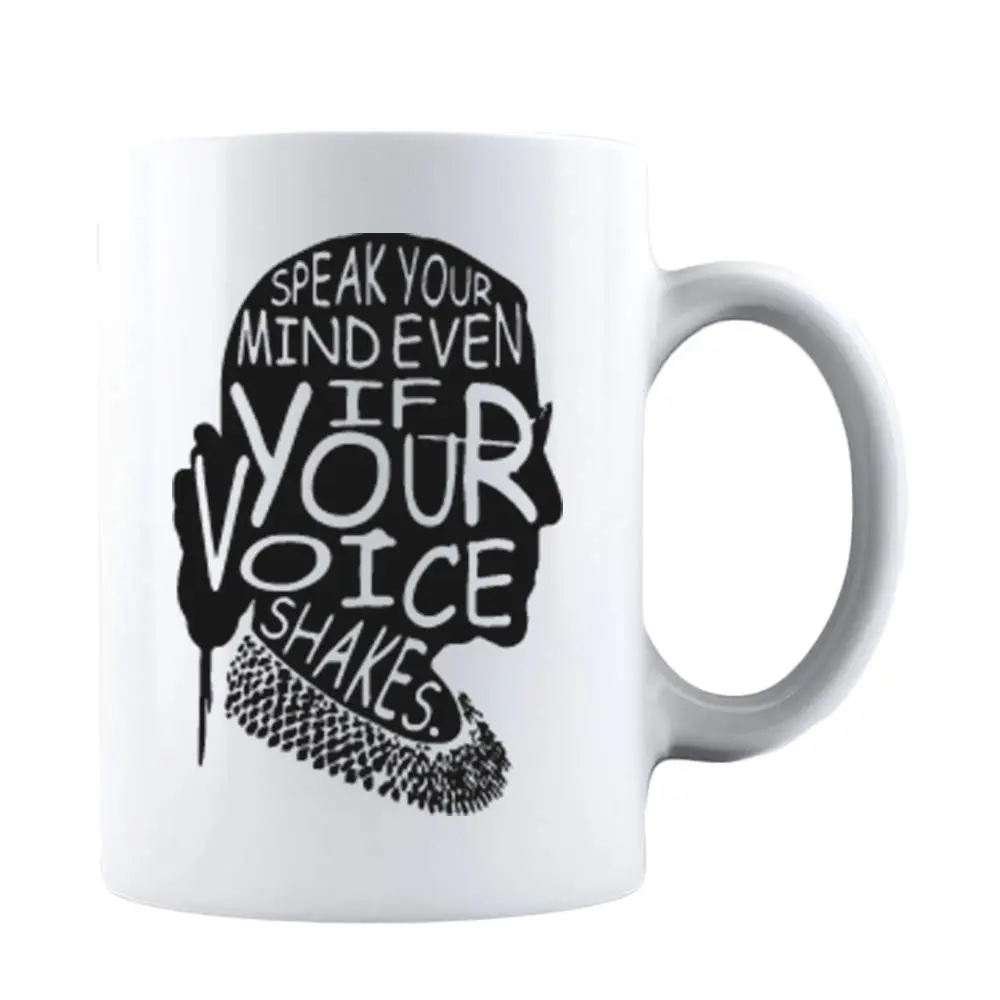 Kropsis Speak Your Mind Even If Your Voice Shakes Double-Sided Ceramic Coffee Mug White | Humorous Gift for Special Days - main product image