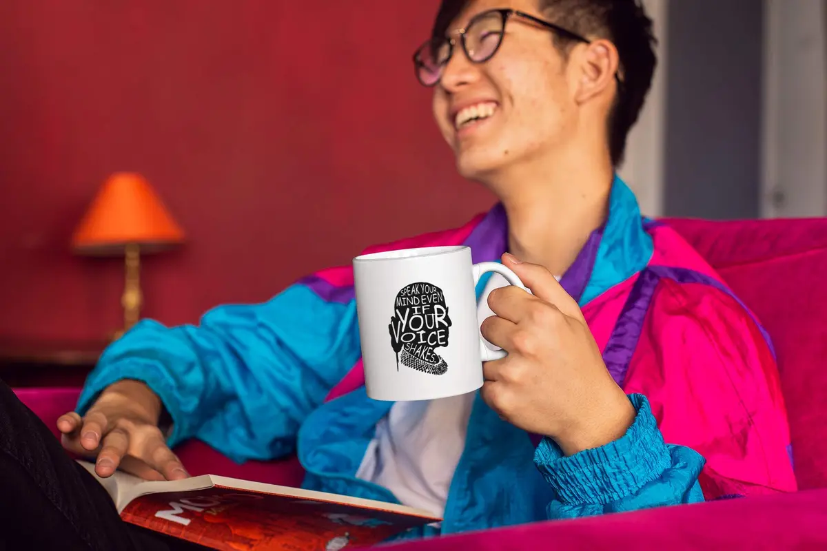 Kropsis Speak Your Mind Even If Your Voice Shakes Double-Sided Ceramic Coffee Mug White | Humorous Gift for Special Days - view 5