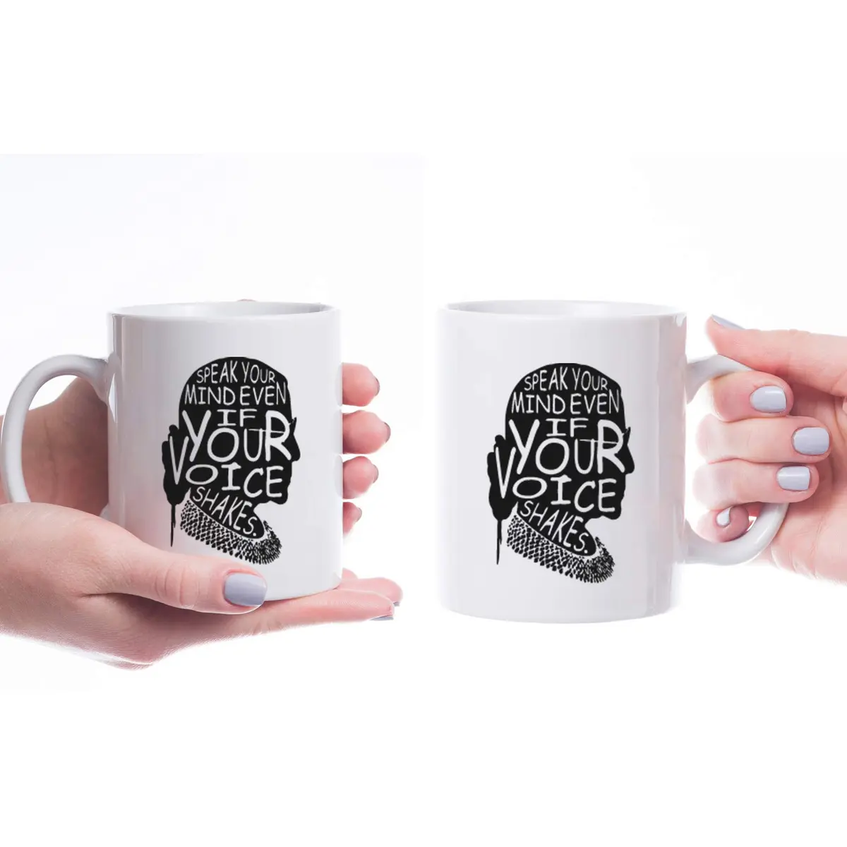 Kropsis Speak Your Mind Even If Your Voice Shakes Double-Sided Ceramic Coffee Mug White | Humorous Gift for Special Days - view 6