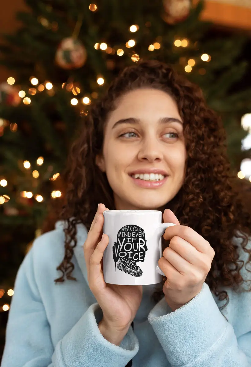 Kropsis Speak Your Mind Even If Your Voice Shakes Double-Sided Ceramic Coffee Mug White | Humorous Gift for Special Days - view 2