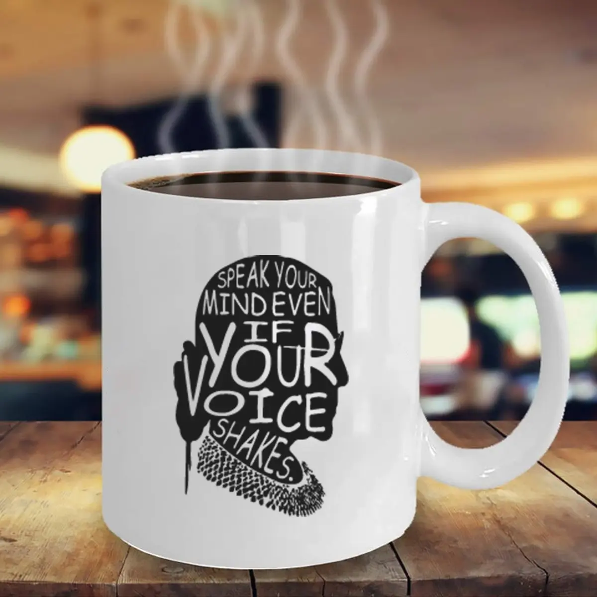 Kropsis Speak Your Mind Even If Your Voice Shakes Double-Sided Ceramic Coffee Mug White | Humorous Gift for Special Days - view 3