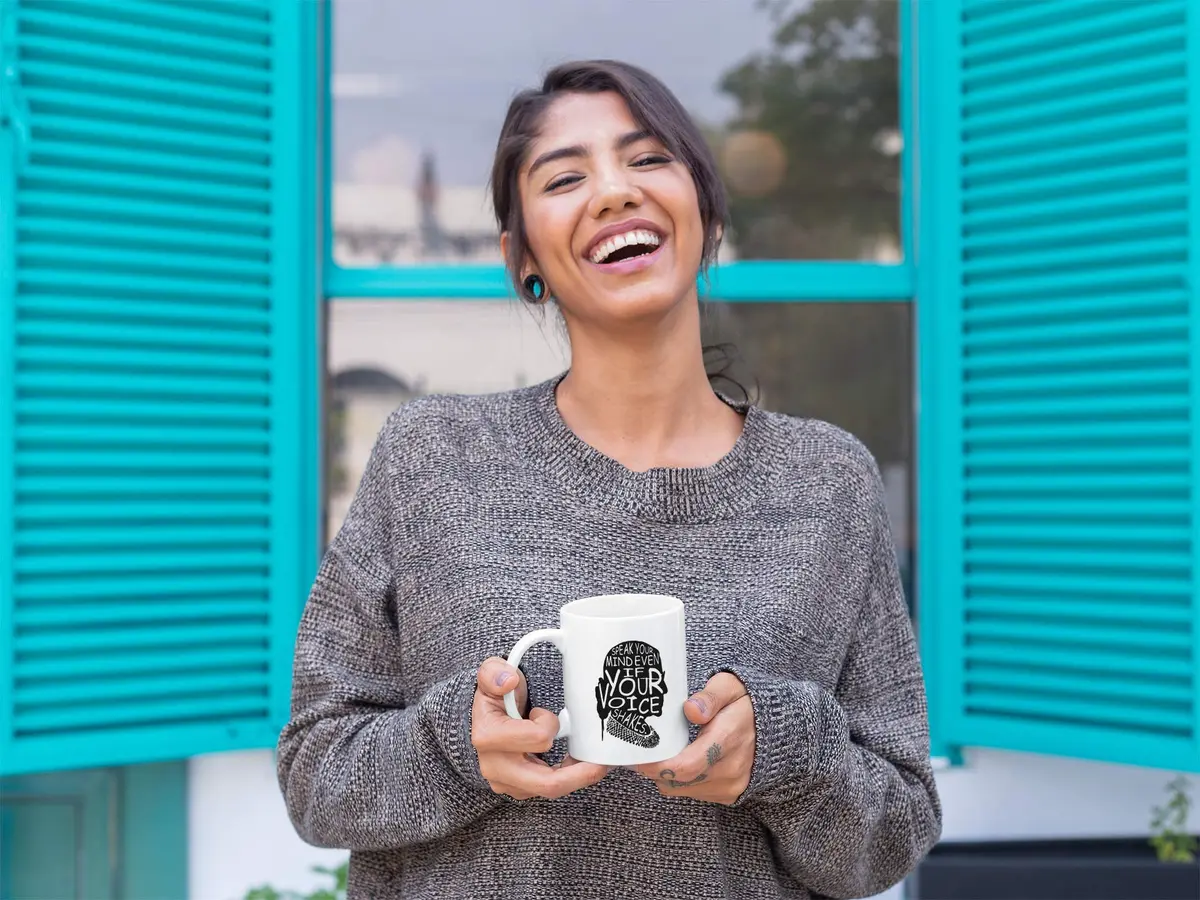 Kropsis Speak Your Mind Even If Your Voice Shakes Double-Sided Ceramic Coffee Mug White | Humorous Gift for Special Days - view 4