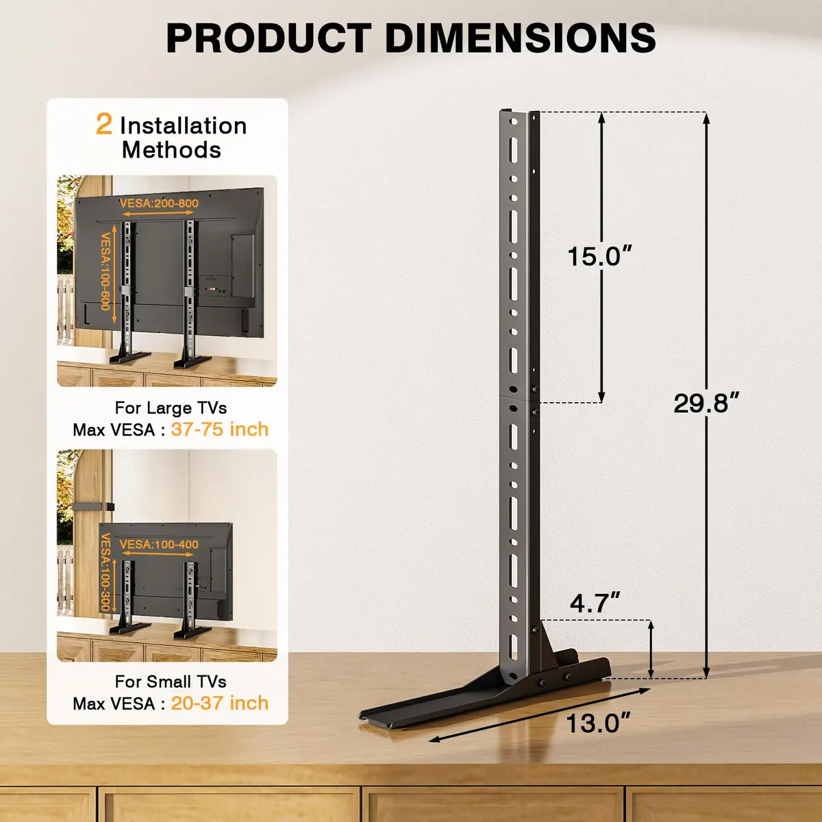 TAVR Universal Table Top TV Stand Mount for 20-75 Inch TVs | Heavy Duty Metal Support - view 3