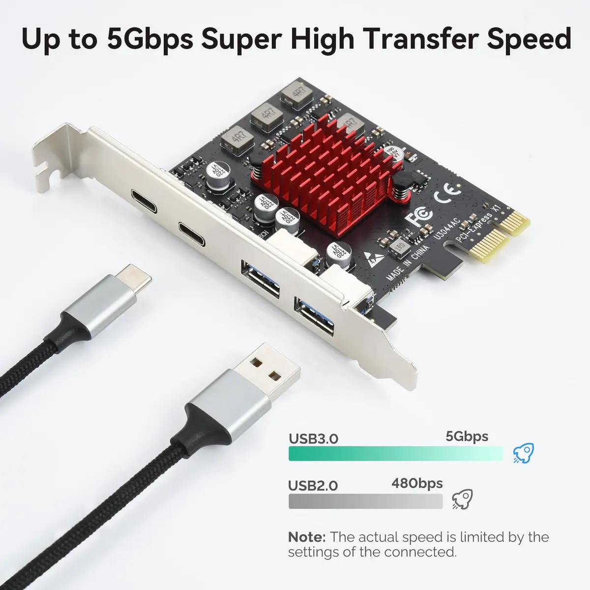 ELUTENG 4-Port PCIe USB 3.1 Expansion Card 2 USB-A 2 Type-C | Self-Powered, 10Gbps - view 3