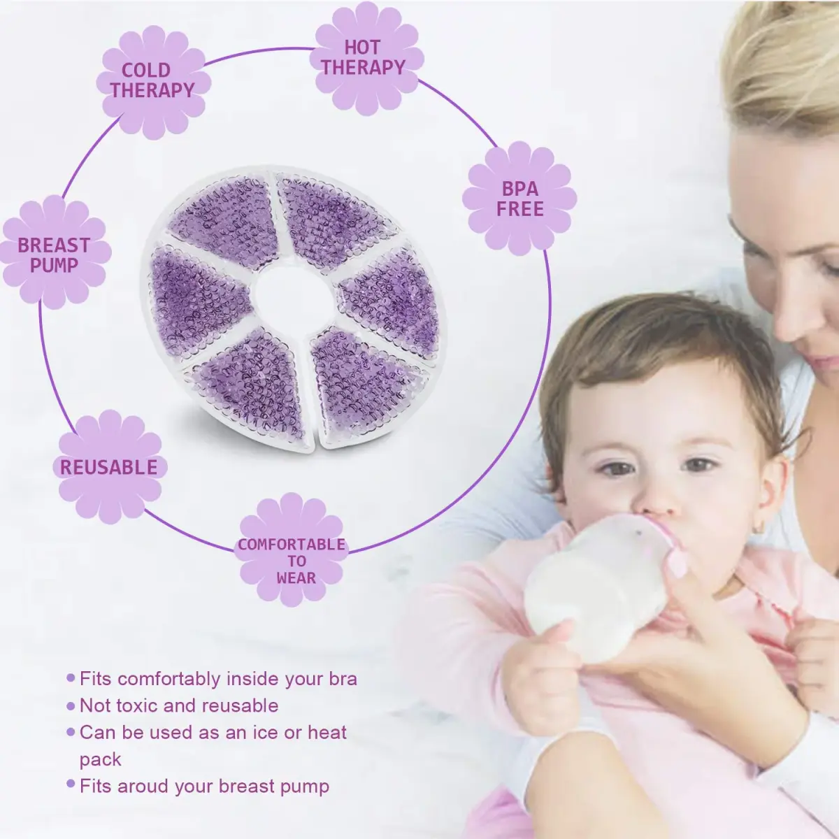Gbrand Breast Therapy Pads, Hot Cold Breastfeeding Gel Pads 17cm (6.7 inches) | Reusable Cold & Hot Compress for Postpartum Recovery - view 2