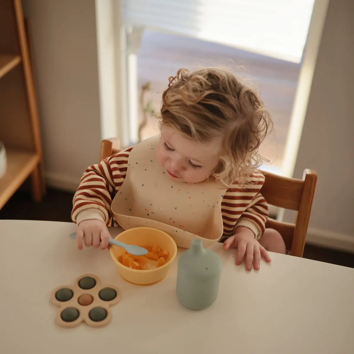 mushie Silicone Baby Bib | Adjustable Fit Waterproof Vanilla Confetti (133g) - view 5