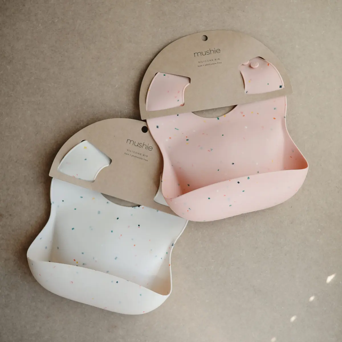 mushie Silicone Baby Bib | Adjustable Fit Waterproof Vanilla Confetti (133g) - view 2