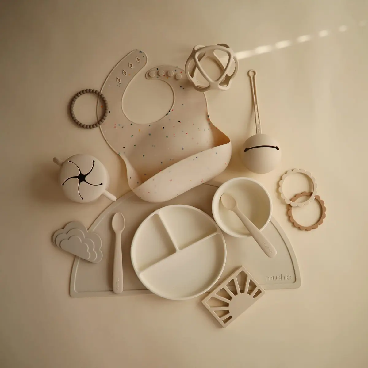 mushie Silicone Baby Bib | Adjustable Fit Waterproof Vanilla Confetti (133g) - view 3