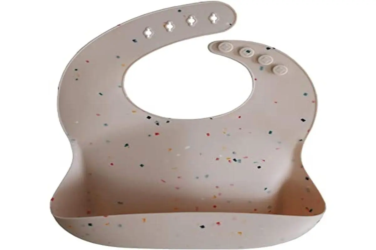 mushie Silicone Baby Bib | Adjustable Fit Waterproof Vanilla Confetti (133g) - view 4