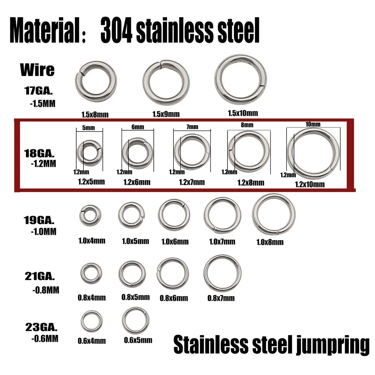 WOCRAFT Stainless Steel Jump Rings 1000 pcs Mix 5mm-10mm | Connector Rings for Jewelry Making - view 3