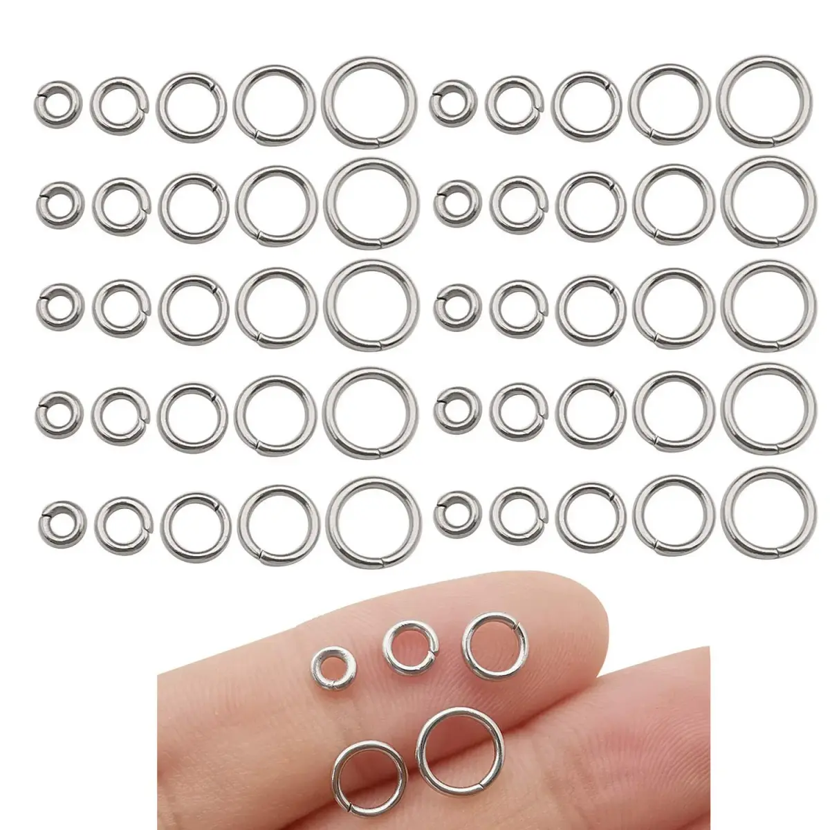 WOCRAFT Stainless Steel Jump Rings 1000 Pcs Mix 4mm-8mm | Jewelry Making Findings - main product image
