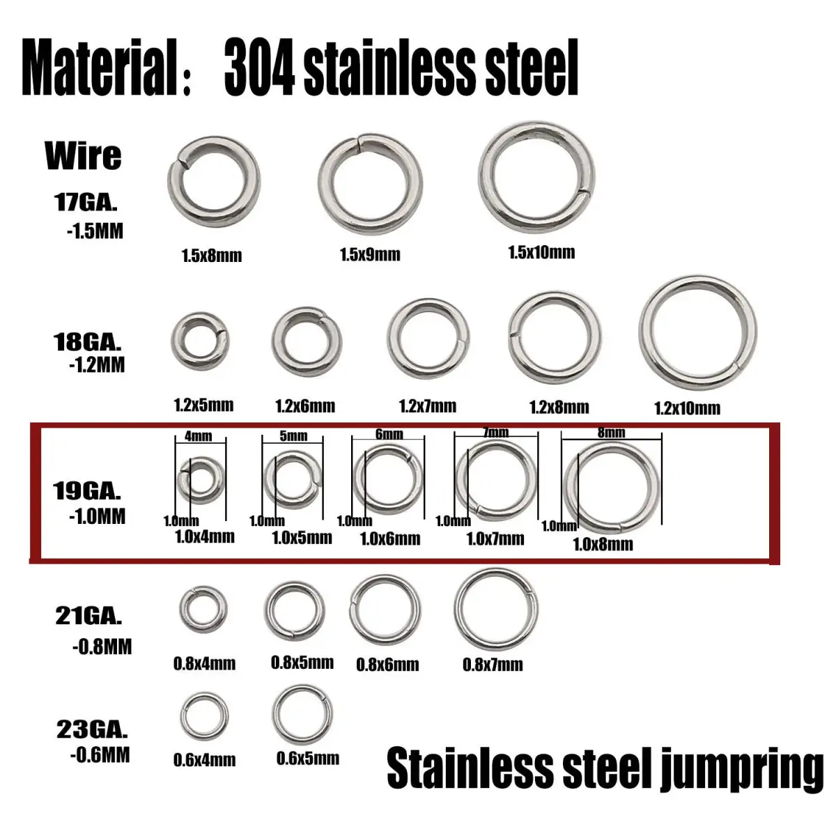 WOCRAFT Stainless Steel Jump Rings 1000 Pcs Mix 4mm-8mm | Jewelry Making Findings - view 3
