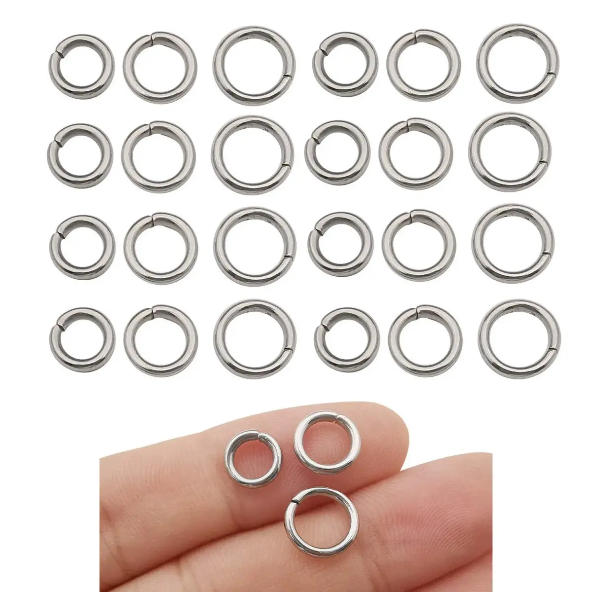 WOCRAFT Stainless Steel Jump Rings 300pcs Mix 8mm 9mm 10mm Thick 1.5mm Gauge | Strong Connector Rings for Jewelry Making - main product image