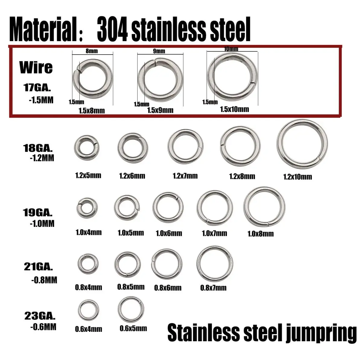 WOCRAFT Stainless Steel Jump Rings 300pcs Mix 8mm 9mm 10mm Thick 1.5mm Gauge | Strong Connector Rings for Jewelry Making - view 3