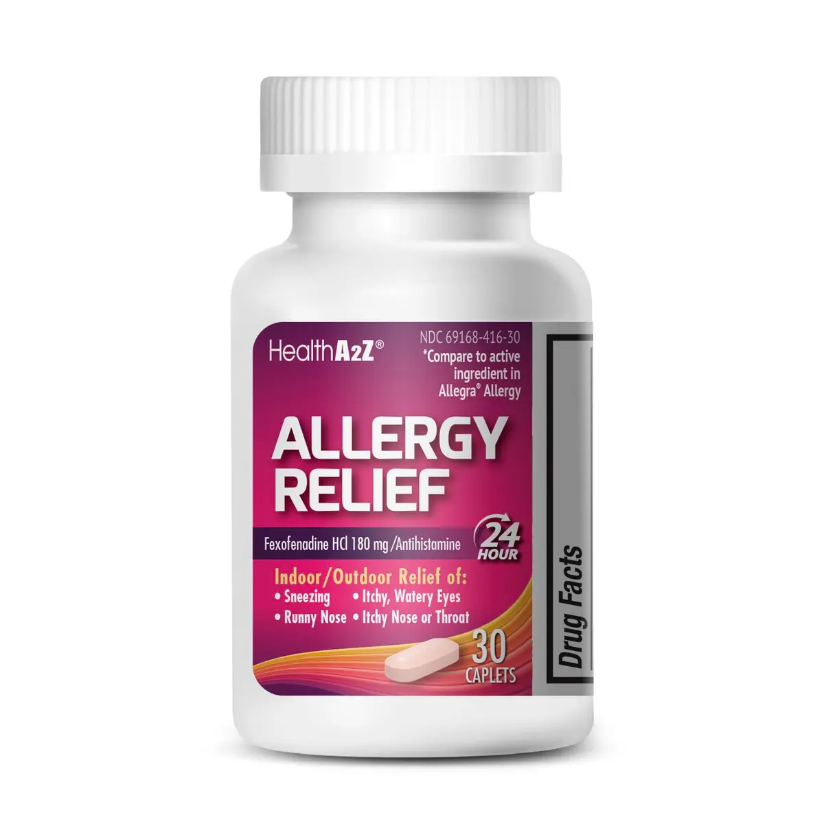 HealthA2Z Fexofenadine HCl 180mg Caplets | 24-Hour Allergy Relief, 30 Count - main product image