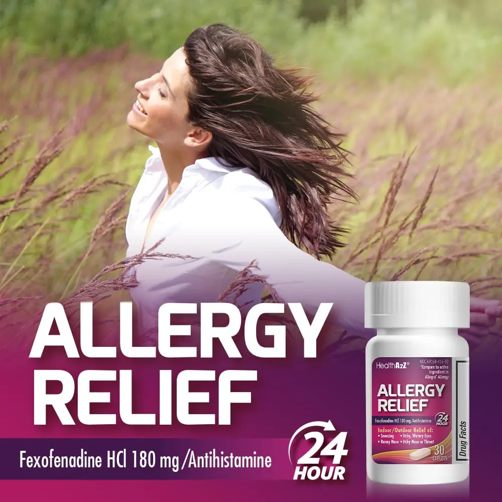 HealthA2Z Fexofenadine HCl 180mg Caplets | 24-Hour Allergy Relief, 30 Count - view 3