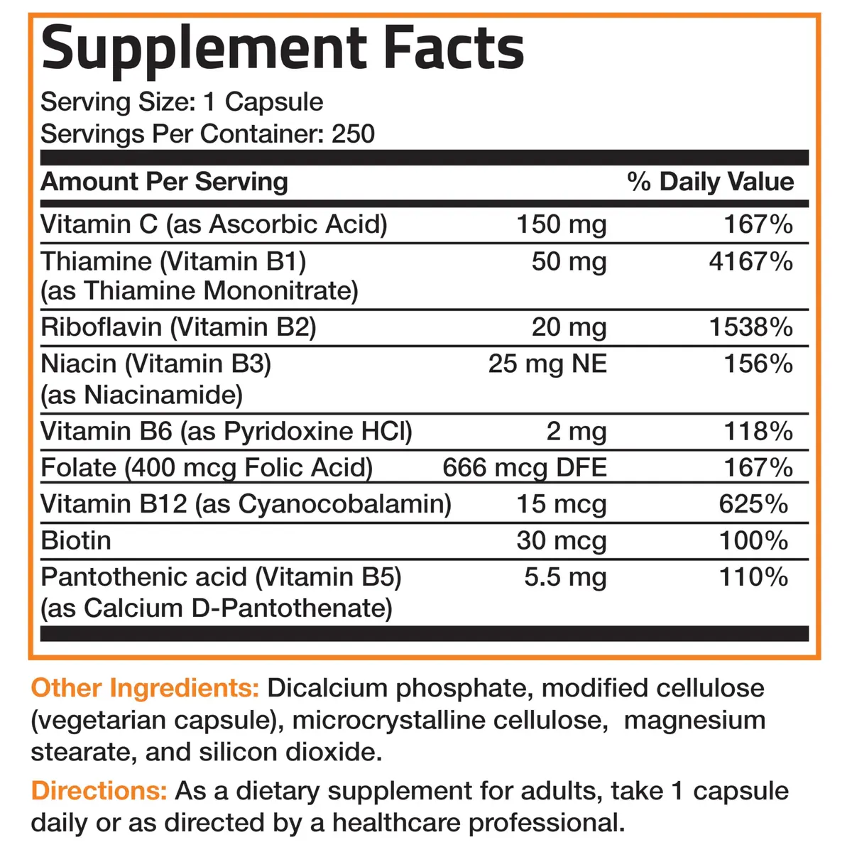 Bronson Vitamin B Complex with Vitamin C Vegetarian Capsules, 250 Count | Supports Energy & Immunity - view 8