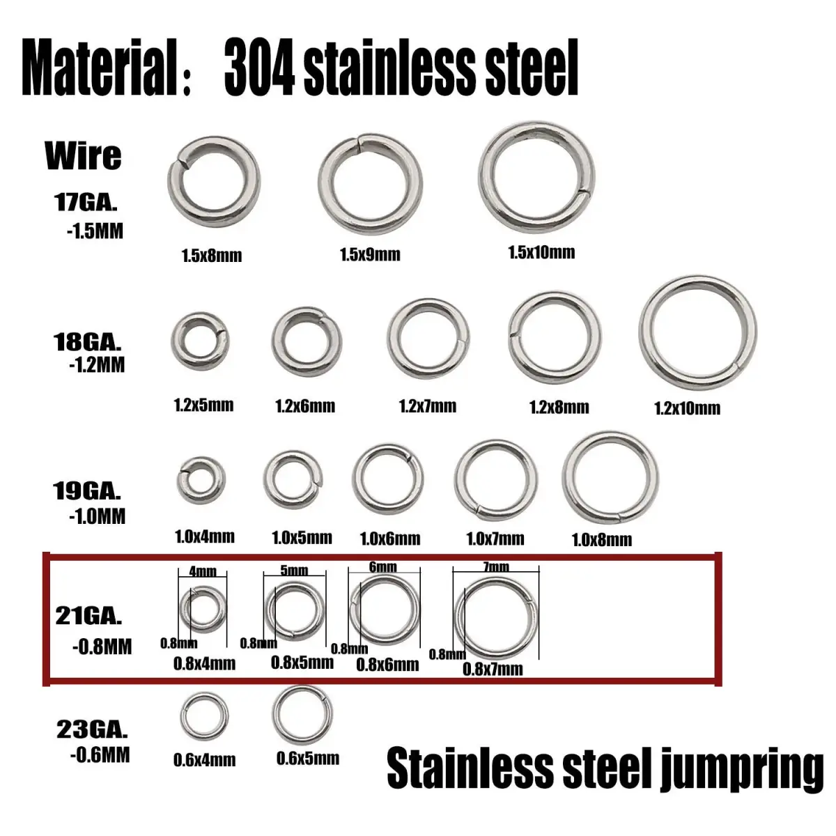 WOCRAFT Stainless Steel Jump Rings Mix Sizes | 1200 Pcs Connector Rings for Jewelry Making - view 3