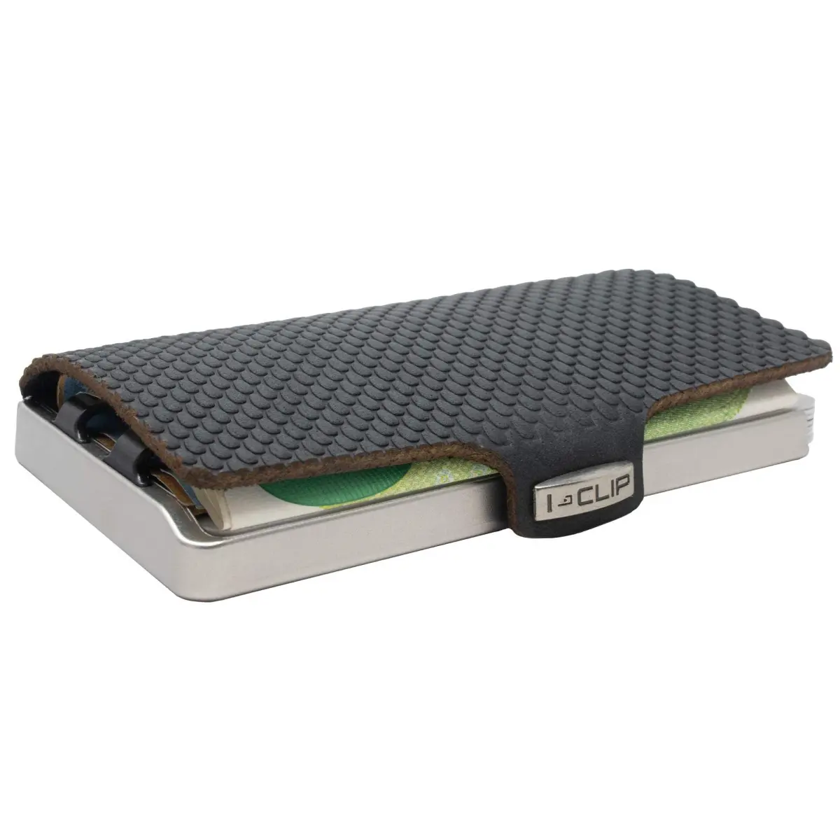 I-CLIP Stainless Steel Credit Card Case with Money Clip, Blasted Milanaise Black | Slim Leather Wallet for 10 Cards - view 2