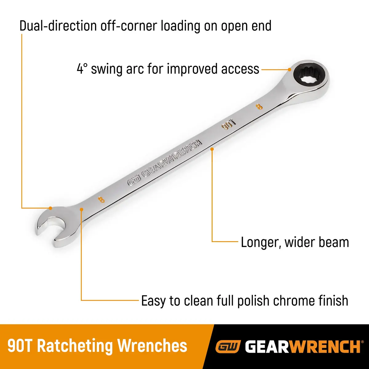 GEARWRENCH 11/32" 4 Degree Swing Arch 12 Point Ratcheting Combination Wrench - 86942 | Tight Spaces & Precision Turning - view 2