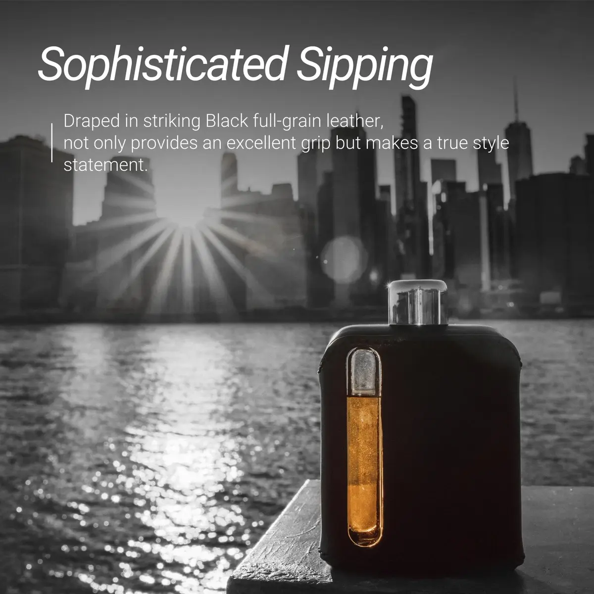 Ragproper Leather Glass Hip Flask 8oz | Durable Whiskey & Liquor Flask with Genuine Leather Cover - view 2
