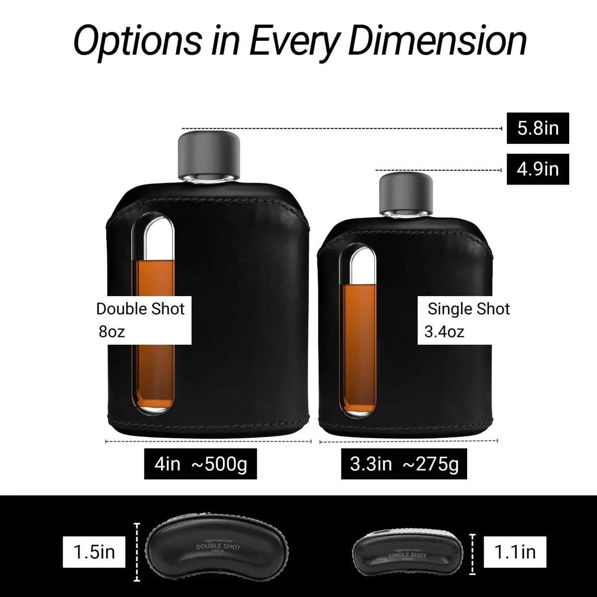 Ragproper Leather Glass Hip Flask 8oz | Durable Whiskey & Liquor Flask with Genuine Leather Cover - view 3