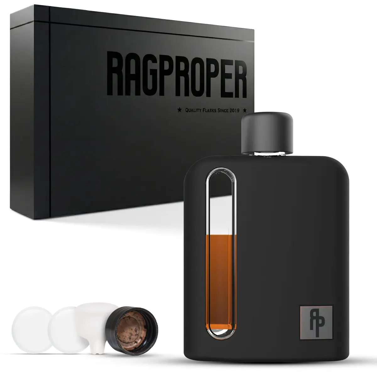 Ragproper Glass Hip Flask 100ml (3.4oz) Black | Patented Leakproof Design for Whiskey & Spirits - main product image