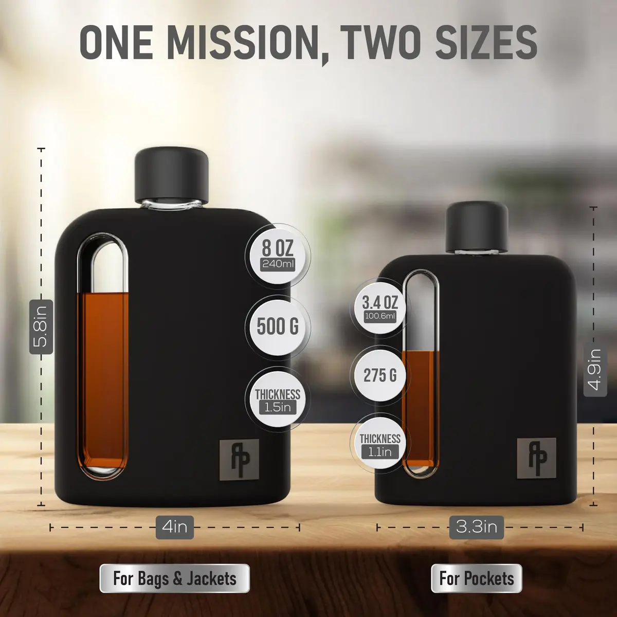 Ragproper Glass Hip Flask 100ml (3.4oz) Black | Patented Leakproof Design for Whiskey & Spirits - view 8