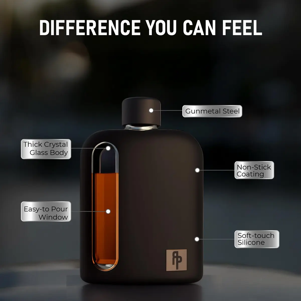 Ragproper Glass Hip Flask 100ml (3.4oz) Black | Patented Leakproof Design for Whiskey & Spirits - view 3