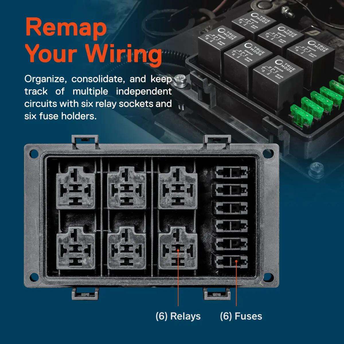 True MODS 12V Automotive Waterproof Fuse Relay Box Kit with 6 Relays & 10 Fuses | Organizes & Protects 6 Circuits - view 3