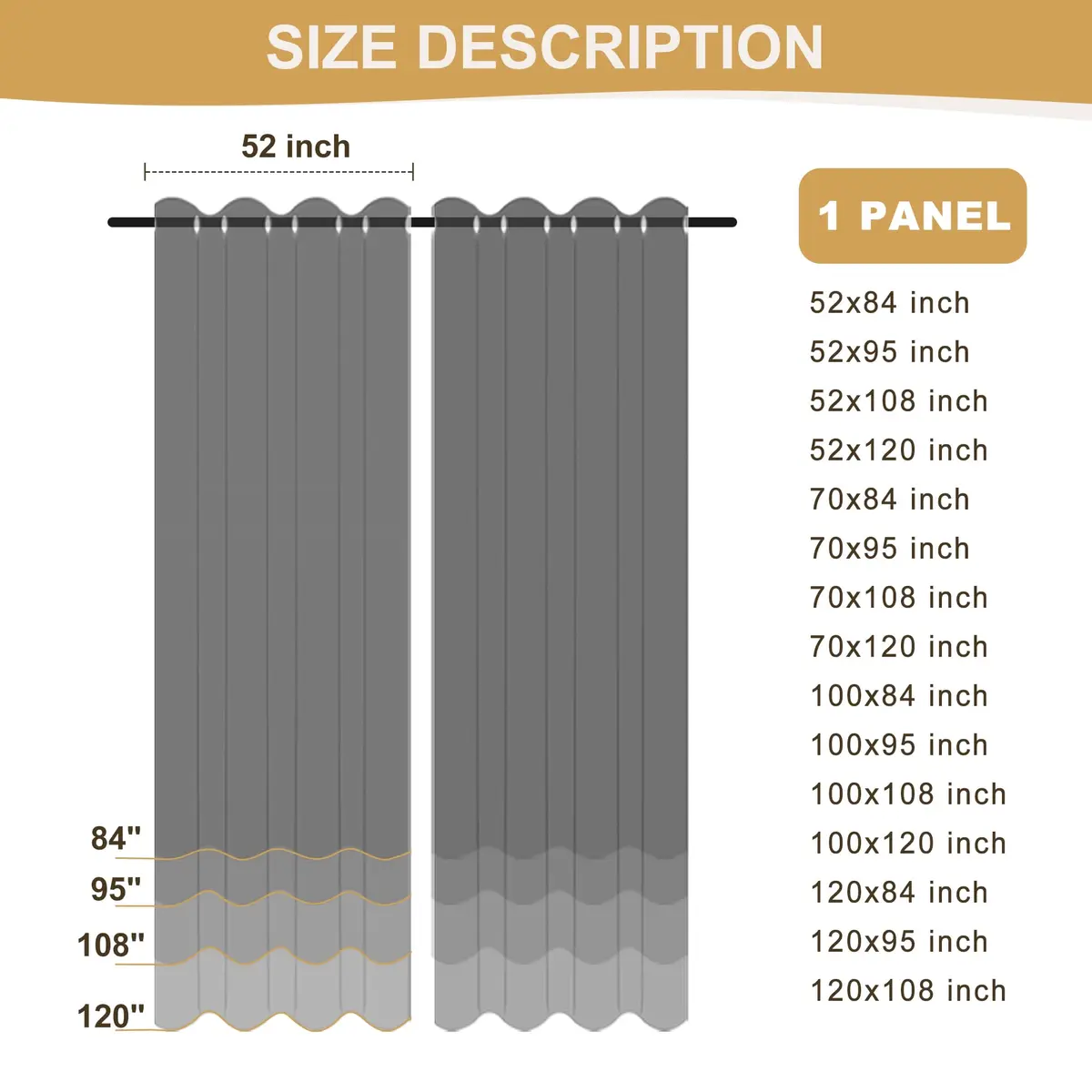 BONZER Waterproof Outdoor Blackout Curtains for Patio 100"W x 120"L | Thermal Insulated, Waterproof, Privacy (70-120 chars) - view 7