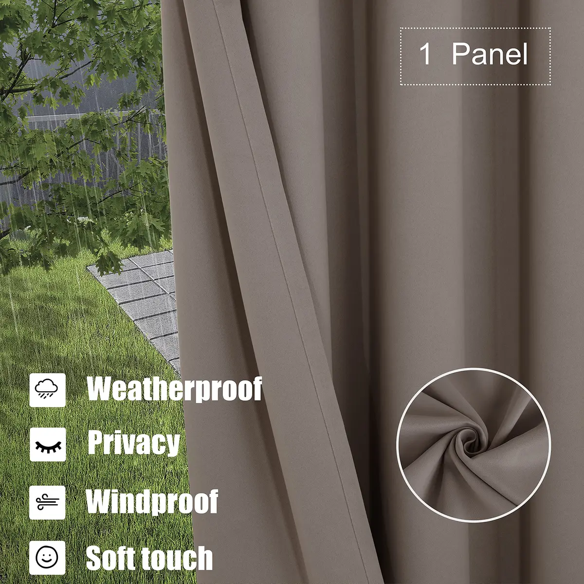 BONZER Waterproof Outdoor Blackout Curtains for Patio 100"W x 120"L | Thermal Insulated, Waterproof, Privacy (70-120 chars) - view 3