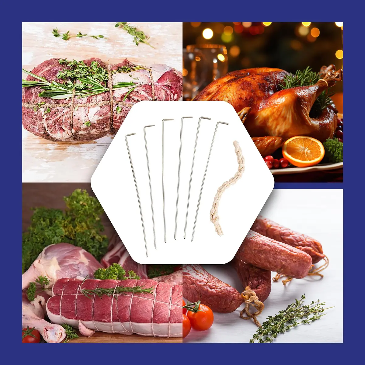 HIC Kitchen Roasting Holiday Turkey Lacer Kit, Cotton Twine & Stainless Steel Pins | Reusable, Oven Safe to 500°F - view 4