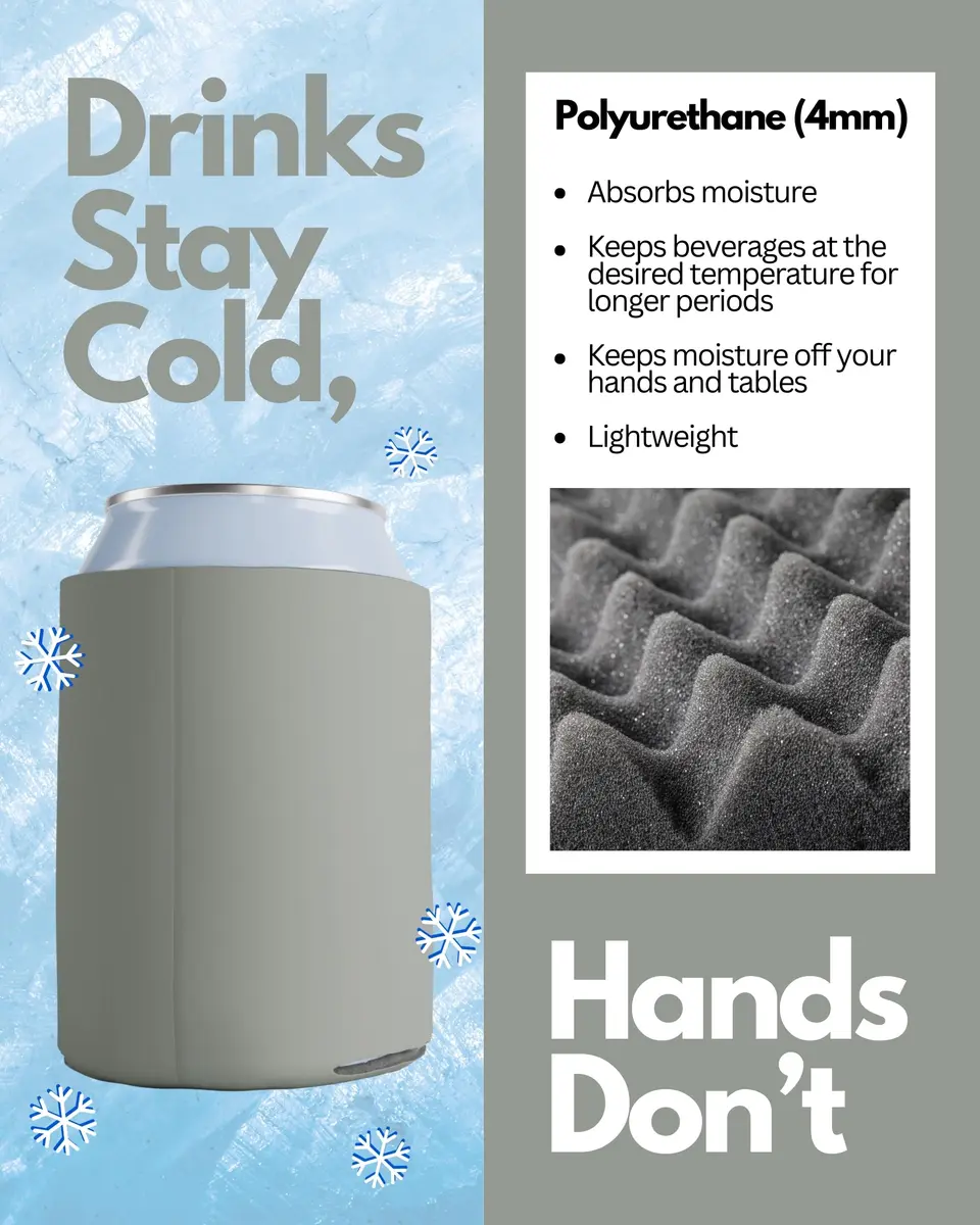 PartyPrints Grey Sandstone Blank Can Cooler Sleeves 100-Pack | Customizable Foam Insulated Drink Holder for 12oz/16oz Cans - view 6
