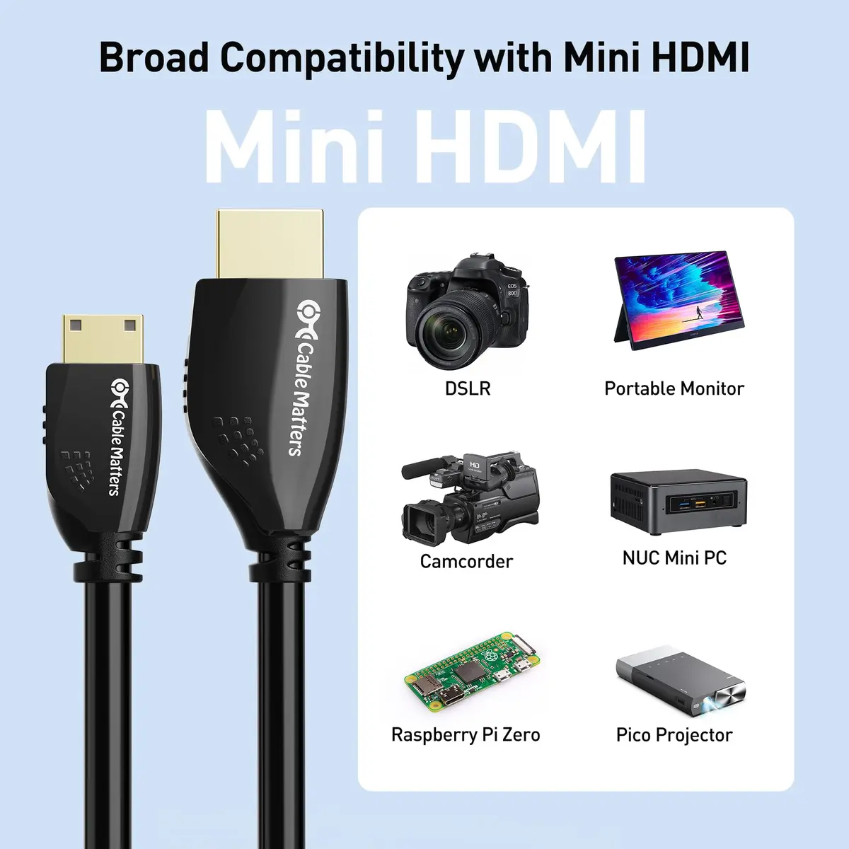 Cable Matters High-Speed 4K Mini HDMI to HDMI Cable, 6ft (1.83m) | Supports 4K@60Hz, HDR, ARC - view 6