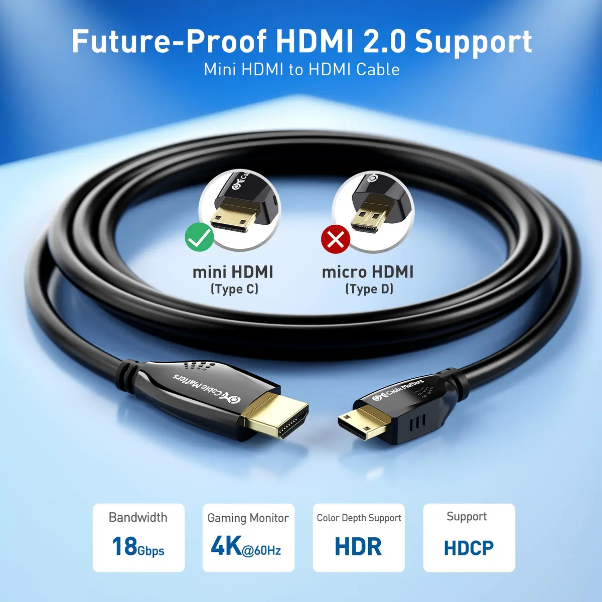 Cable Matters High-Speed 4K Mini HDMI to HDMI Cable, 6ft (1.83m) | Supports 4K@60Hz, HDR, ARC - view 2