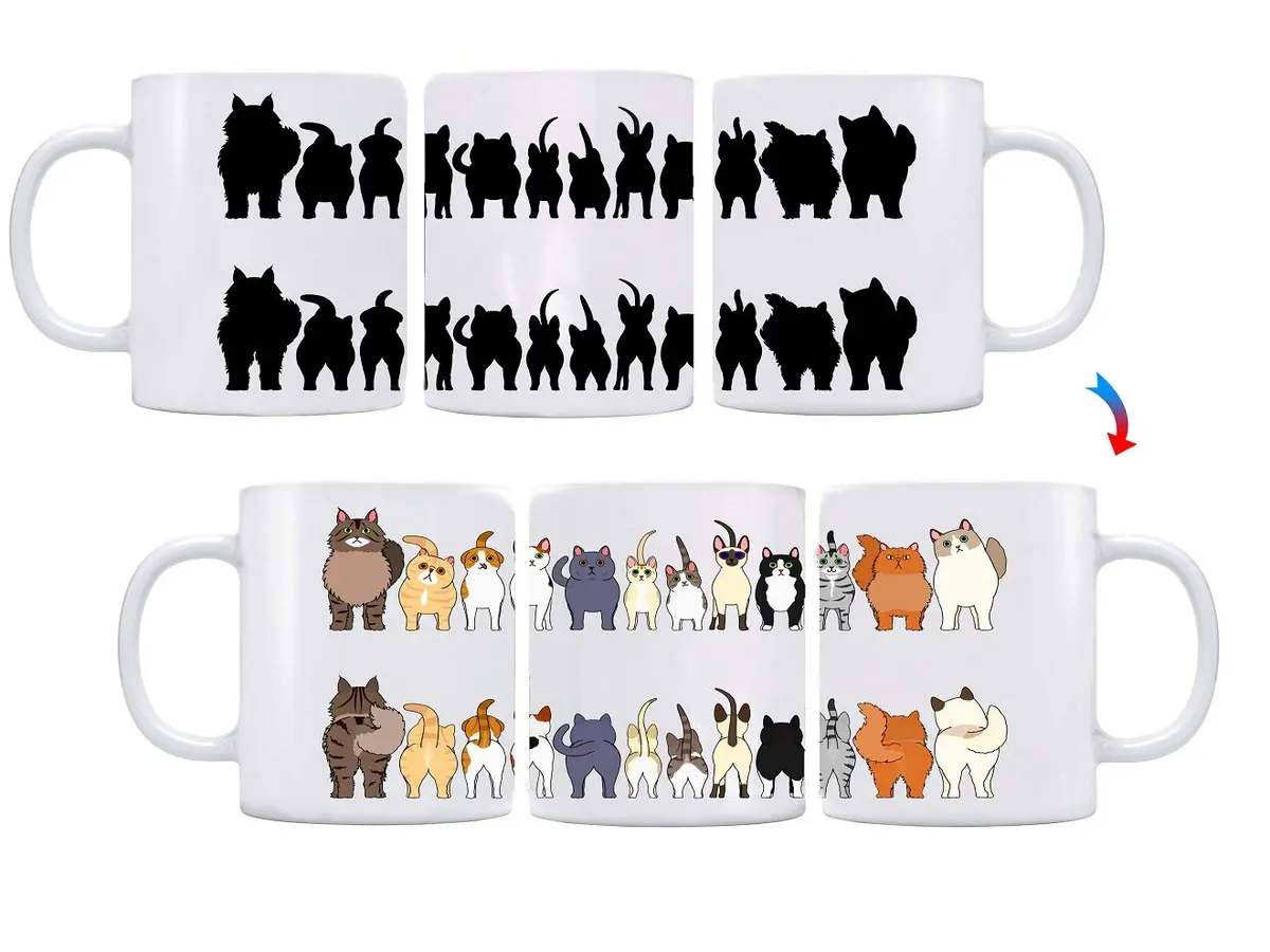 Sunkiss Unlimited Color Changing Cheeky Cats ThermoH Logo Ceramic Mug | 325ml Heat Sensitive Cat Design - main product image