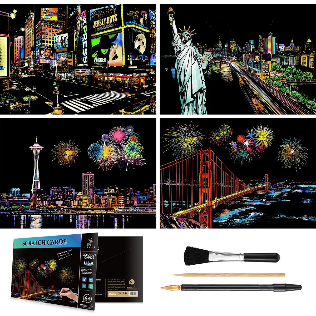 AP ARTSPER Rainbow Scratch Art Set for Adults & Teens, A4 City Views | 4-Sheet Art Kit with Stylus & Pen - main product image