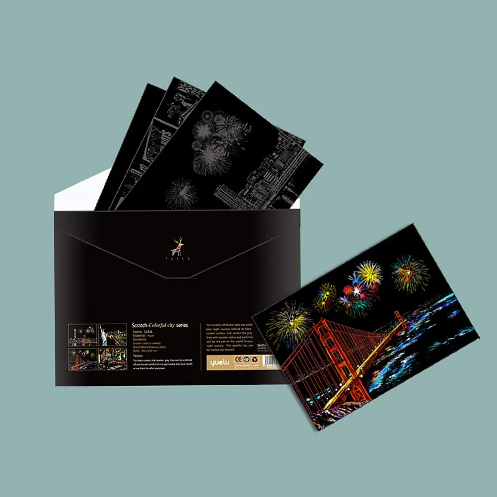 AP ARTSPER Rainbow Scratch Art Set for Adults & Teens, A4 City Views | 4-Sheet Art Kit with Stylus & Pen - view 5