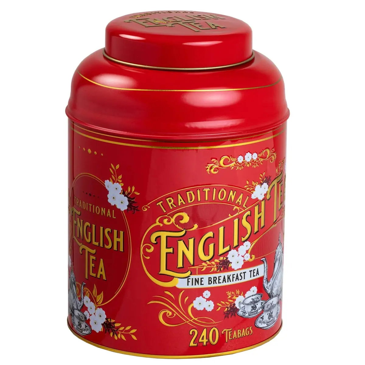 New English Teas Red Vintage Victorian Tin 240 English Breakfast Teas | Full-bodied aromatic black tea, best with milk, vintage Victorian design (70-120 chars) - main product image