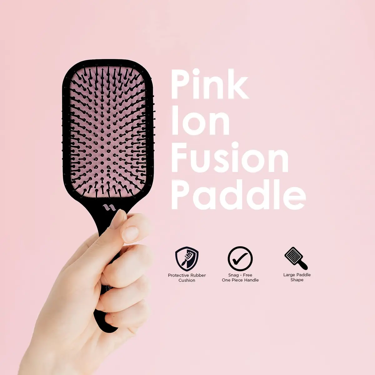 SPORNETTE Pink Ion Fusion Paddle Hair Brush, Ionic Nylon Bristles - For Detangling, Straightening & Smoothing, Medium to Long Hair - All Hair Types For Men, Women and Children - view 3