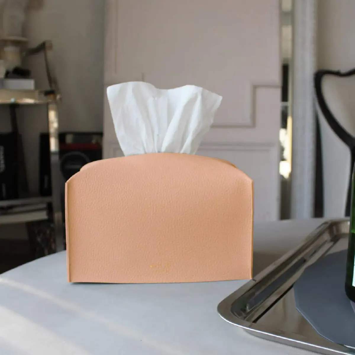 Carrotez PU Leather Rectangular Tissue Box Cover Holder - Peach Pink | Fits Standard Boxes - view 8
