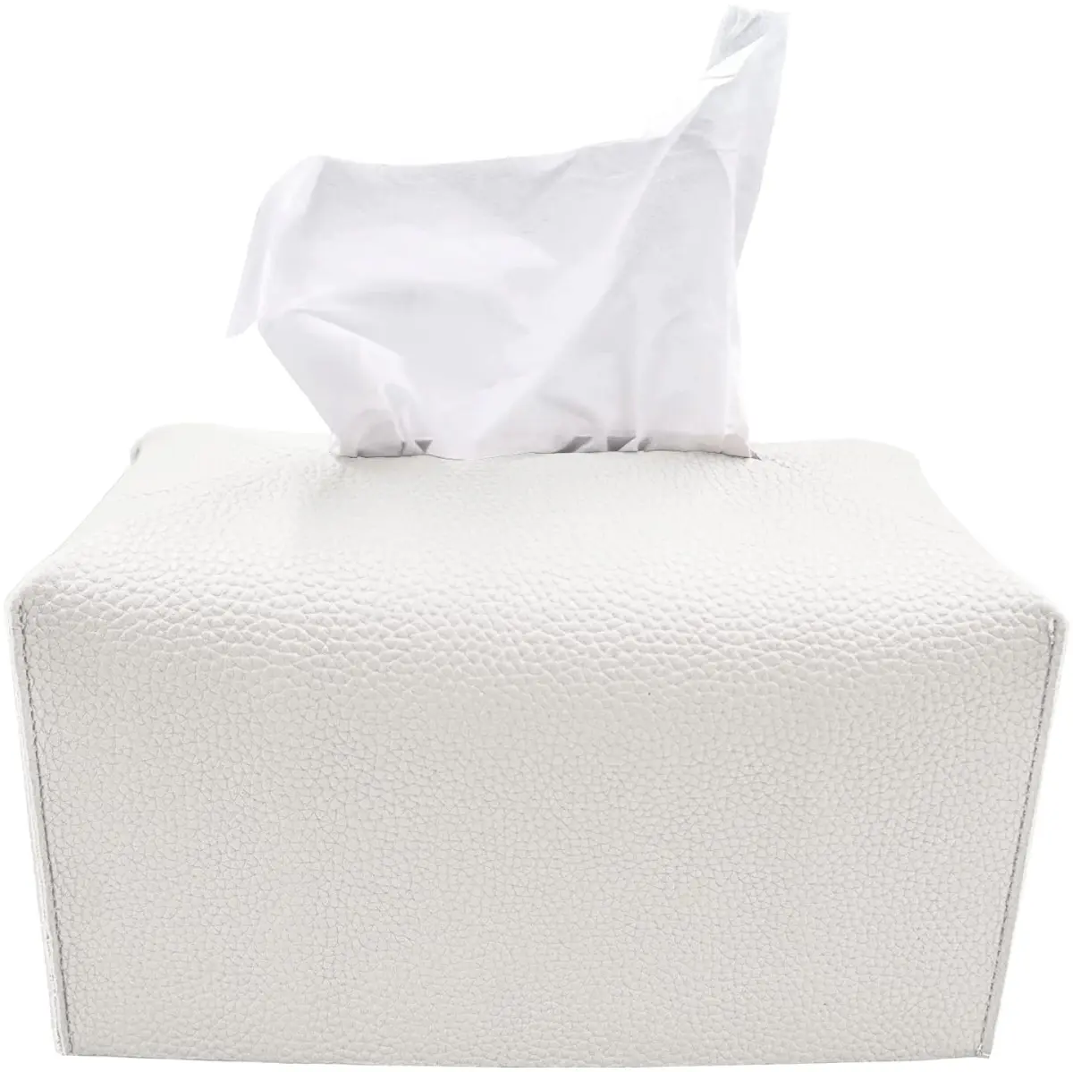 Carrotez White Rectangular PU Leather Tissue Box Cover - Stylish Organizer for Home & Office - main product image