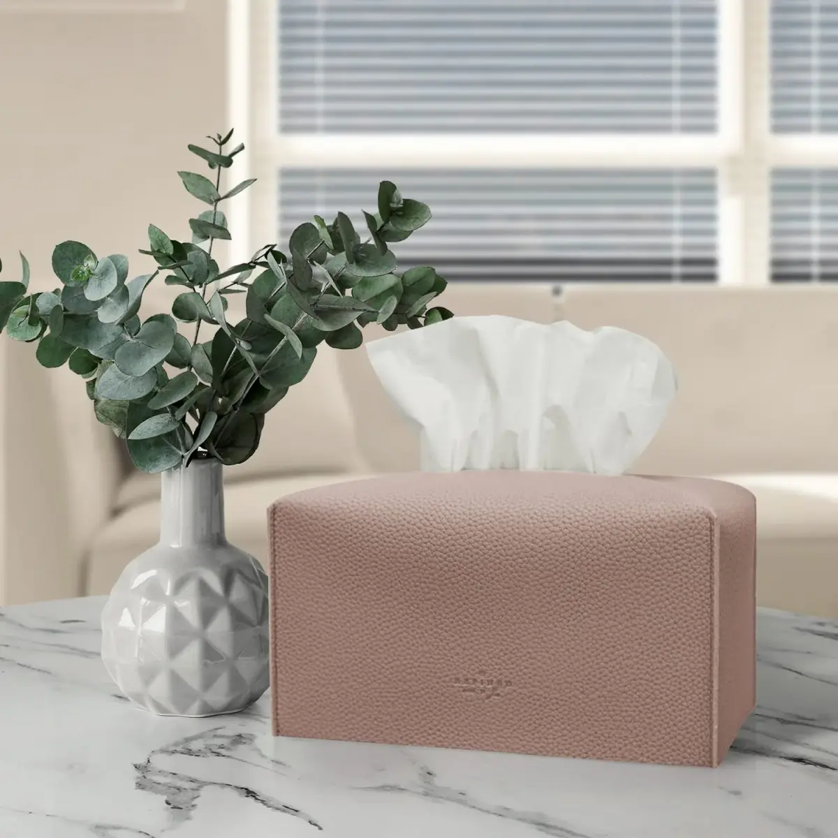 Carrotez PU Leather Rectangular Tissue Box Cover, Rose Pink | Decorative Organizer for Bathroom Vanity Countertop, Night Stands, Office Desk - view 7