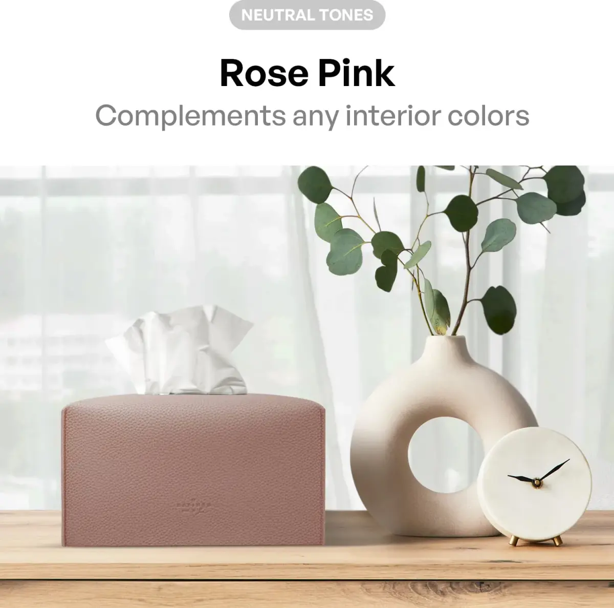 Carrotez PU Leather Rectangular Tissue Box Cover, Rose Pink | Decorative Organizer for Bathroom Vanity Countertop, Night Stands, Office Desk - view 3