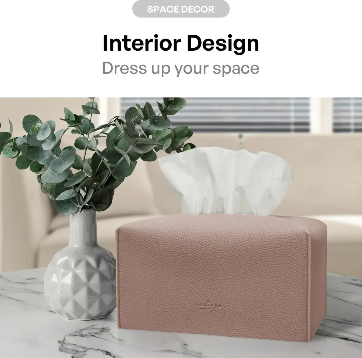 Carrotez PU Leather Rectangular Tissue Box Cover, Rose Pink | Decorative Organizer for Bathroom Vanity Countertop, Night Stands, Office Desk - view 4