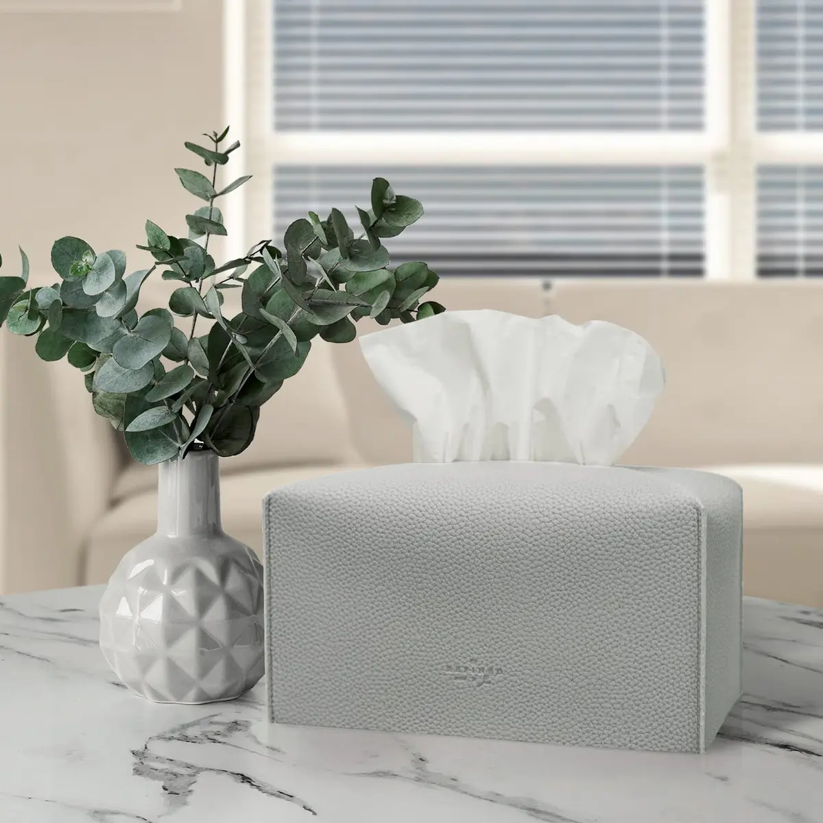 Carrotez Tissue Box Cover, Rectangular PU Leather Pastel Grey | Stylish Decor for Home & Office - view 8