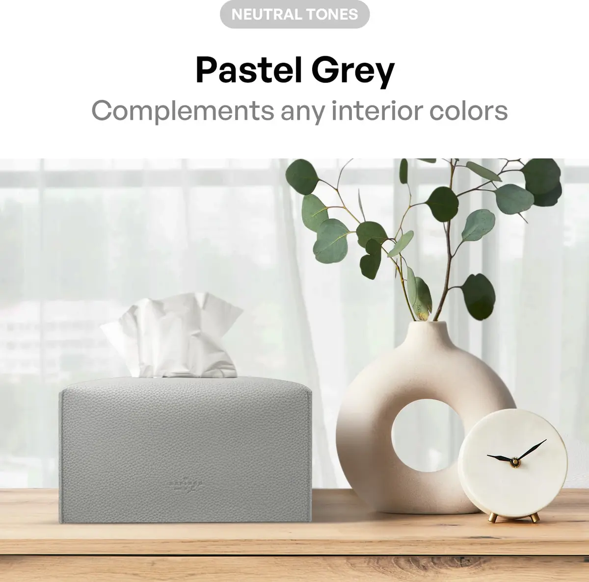 Carrotez Tissue Box Cover, Rectangular PU Leather Pastel Grey | Stylish Decor for Home & Office - view 3