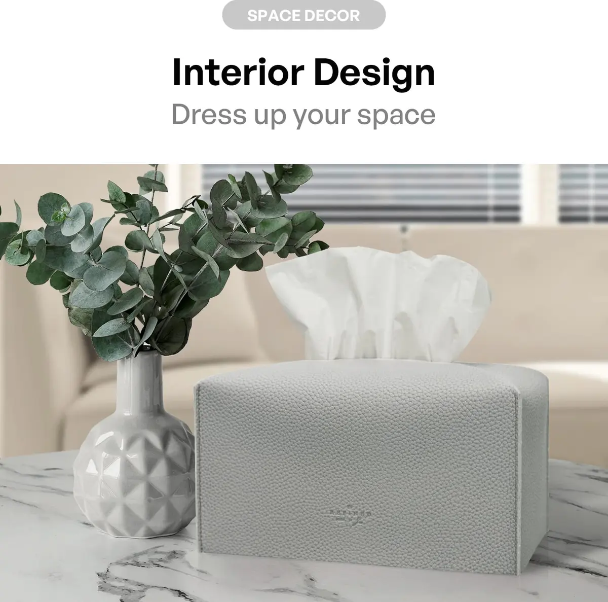 Carrotez Tissue Box Cover, Rectangular PU Leather Pastel Grey | Stylish Decor for Home & Office - view 4