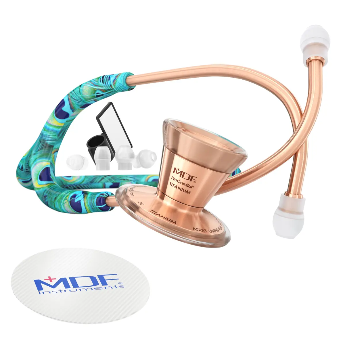 MDF Instruments Peacock Rose Gold ProCardial Cardiology Stethoscope | Titanium, Dual Head, Adult, Limited Edition - main product image